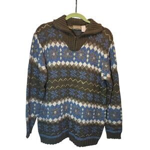 Chunky Aztec women's Vintage sweater M fisherman Nordic fairisle holiday‎ cozy